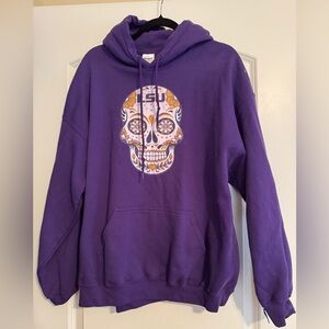 Purple LSU Hoodie with Sugar Skull Design